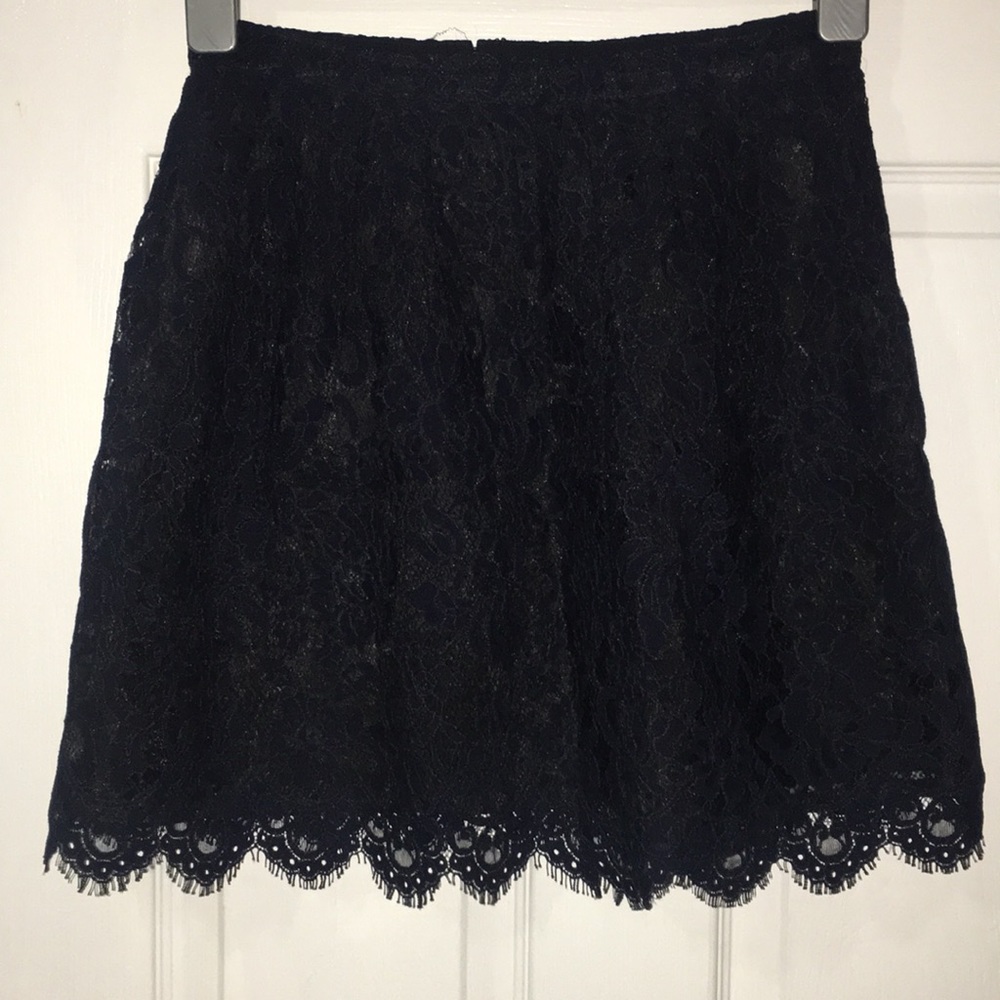 J. Crew navy blue lace skirt.